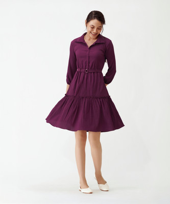 AASK Women Peplum Purple Above Knee/Mid Thigh Length Dress