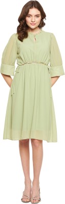 MADAME Women Fit and Flare Green Dress