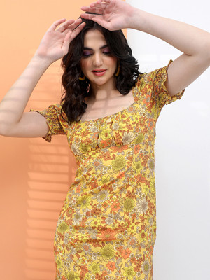 Tokyo Talkies Women Fit and Flare Yellow Mini/Short Dress