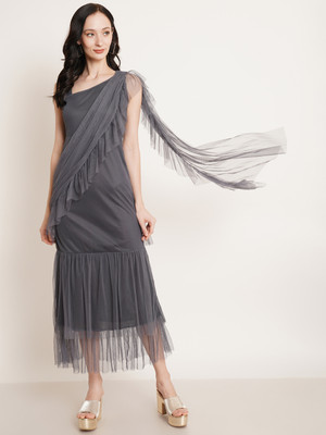 Moda Rapido Women A-line Grey Maxi/Full Length Dress