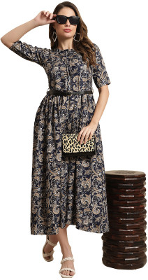 METRONAUT Women Fit and Flare Blue Midi/Calf Length Dress