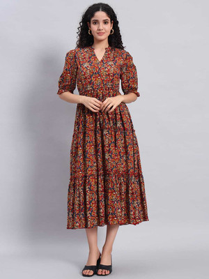 ANUOM Women Maxi Multicolor Midi/Calf Length Dress
