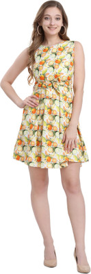 prabhas Women Skater Yellow Above Knee/Mid Thigh Length Dress