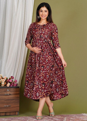 AAVRITTIQUEENS Women Fit and Flare Multicolor Midi/Calf Length Dress