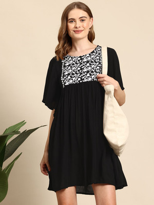 Mast & Harbour Women A-line Black Above Knee/Mid Thigh Length Dress