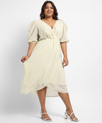 Instafab Plus Women A-line Yellow Midi/Calf Length Dress