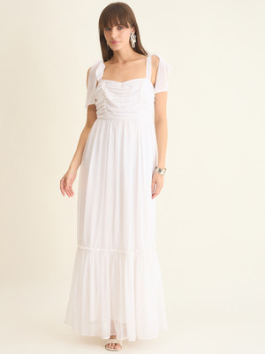 AAYU Women Layered White Maxi/Full Length Dress