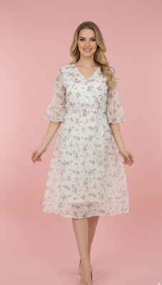 eNub Women Fit and Flare White Knee Length Dress