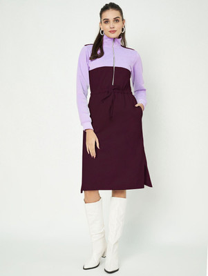 BRINNS Women Tiered Brown Below Knee Dress