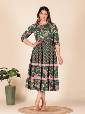 Aramya Women Ethnic Dress Green Ankle Length Dress