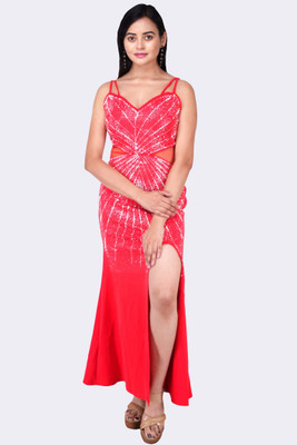 Mimoo Fashionz Women Bodycon Red Maxi/Full Length Dress