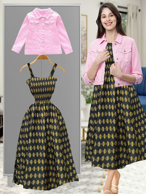 LEETOS Women Fit and Flare Pink, Black Midi/Calf Length Dress