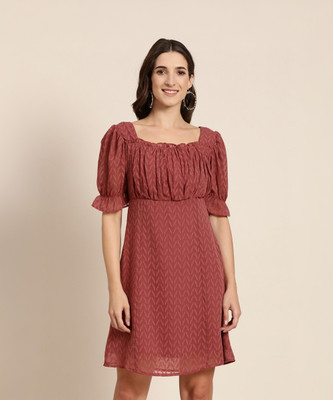 RARE Women A-line Maroon Midi/Calf Length Dress
