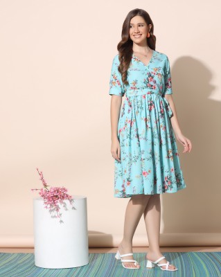 Fashion Dream Women Fit and Flare Light Blue Dress