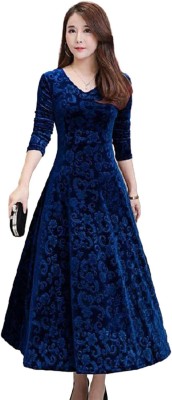 WestCHIC Women Fit and Flare Dark Blue Dress