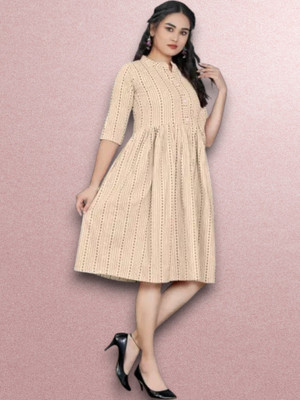 Rangrasiyt Women A-line Beige Knee Length Dress