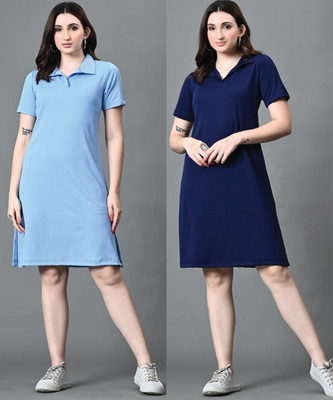 Christy World Women A-line Multicolor Below Knee Dress