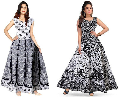 RADHA RANI COLLECTION Women A-line Multicolor Maxi/Full Length Dress