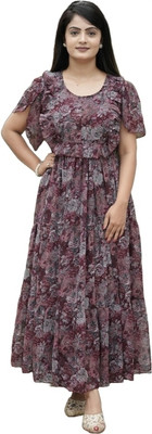 Parth Creation Women A-line Multicolor Maxi/Full Length Dress