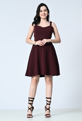 OWL MINK Women Fit and Flare Maroon Dress