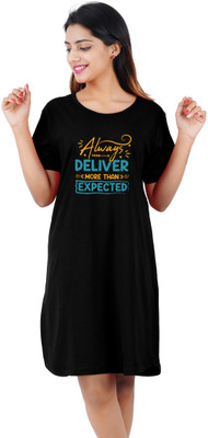 BEFLI Women T Shirt Black Above Knee/Mid Thigh Length Dress