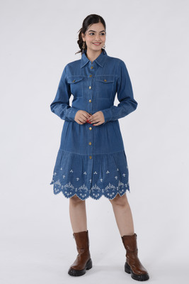 vinayak fashion Women A-line Blue Knee Length Dress
