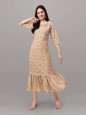 HouseOfCommon Women Bodycon Brown Midi/Calf Length Dress