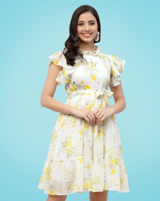 MISS AYSE Women A-line Yellow, White, Grey Dress