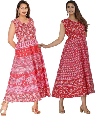 HouseOfCommon Women Fit and Flare Multicolor Midi/Calf Length Dress