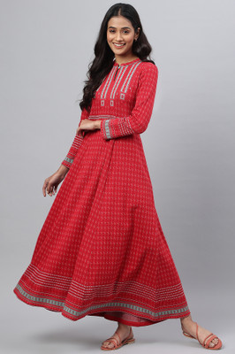 Aurelia Women Ethnic Dress Red Below Knee Dress