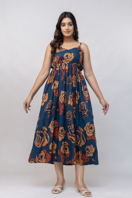 Pragusu Women Maxi Blue Full Length Dress