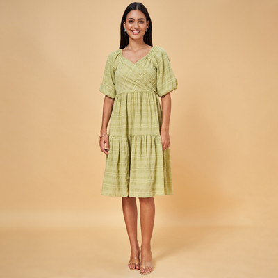 Honey By Pantaloons Women A-line Green Knee Length Dress