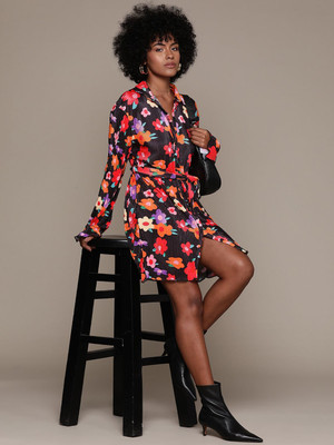 bebe Women Shirt Black Above Knee/Mid Thigh Length Dress