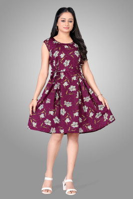 HOUSE OFF COMMON Women A-line Purple Knee Length Dress