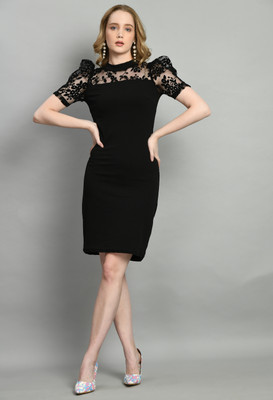 SAKSHI TRADER Women Bodycon Black Above Knee/Mid Thigh Length Dress