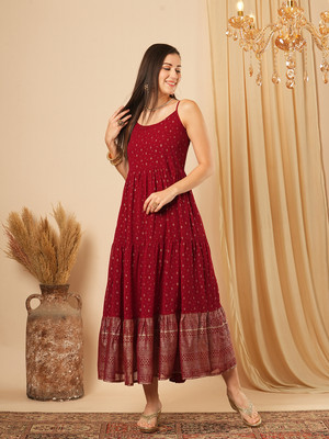 Globus Women Fit and Flare Maroon Maxi/Full Length Dress
