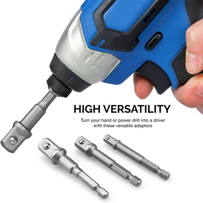 uptodateprouducts Hex Drive Power Drill Socket Extension Bit Adaptor Set - Pack of 3 Piece Socket Adapter Hex Shank Set (3 Pcs a Set)