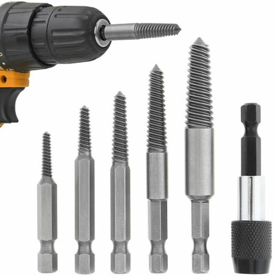 AS TOOL CENTER 6Pcs Headless Screw Extractor Set Woodwork Hex Shank Fine Teeth Stripped Remover Tool
