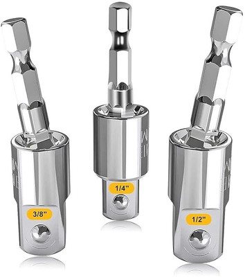 AS TOOL CENTER Drill Sockets Adapter, 360 Degree Rotatable Universal Joint Swivel Socket Set Square Socket Drives CR-V Steel, Use with Impact and Power Drill