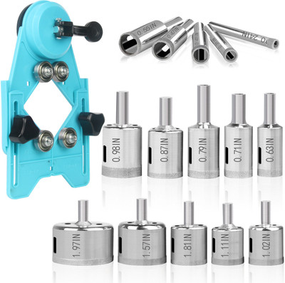 FLAMINGO ENTERPRISE Hole Saw Set, 15 Pcs Diamond Drill Bits with Hole Saw Guide Jig Fixture Diamond Drill Bit Tile Hole Saw Set with Drilling Guide for Glass Ceramic