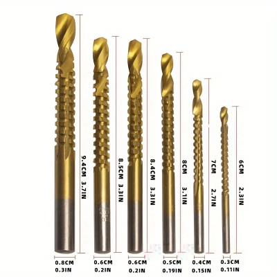 AS TOOL CENTER 6pcs Woodworking Saw-tooth Twist Drill Multi-function Slotting Saw Drill High-speed Steel Titanium-plated Twist Drill