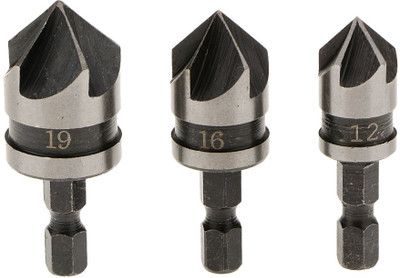 A&S TOOLSHOP Metal 1/4-inch Hex 12, 16, 19 mm Countersink Power Drill Bit Bore Set for Wood- Set of 3