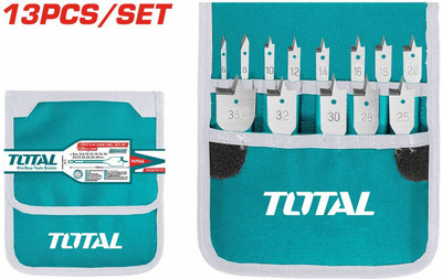 TOTAL 13 Pcs Flat Wood Drill Bits Set High-Quality Spade High-carbon Steel Drill Bits Hex Shank Cutters Woodworking Tool Set TACSD70131 Specialty Woodworking Bits Set(Pack of 13)