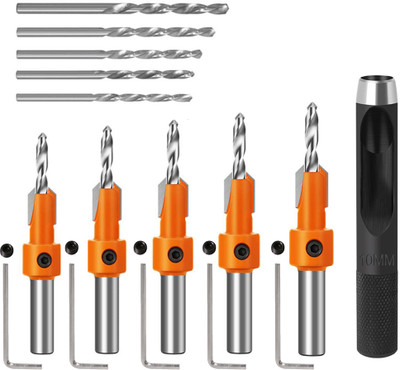 SERPLEX 10Pcs Wood Countersink Drill Bit Set, 5Pcs Countersink Drill Bit with 5Pcs Extra 10Pcs Wood Countersink Drill Bit Set, 5Pcs Countersink Drill Bit with 5Pcs Extra Specialty Woodworking Bits Set(Pack of 10)