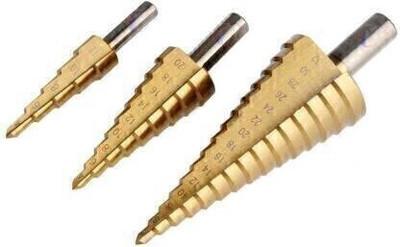 KARTCITY 3Pc HSS Step Drill Bit Set Titanium Coated Cone Metal Step Drill Bits Set 4~12mm 4~20mm 4~32mm
