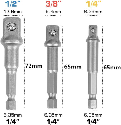 AS TOOL CENTER Chrome Vanadium Steel 3 Pcs Socket Adapter Set for Cordless Drill & Screwdriver, Power Drill
