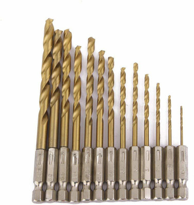 AASONS 13 pcs Hex shank bits AASONS Premium Titanium Coated Bits for Wood, Soft Metal, Plastic 1.5 to 6.5mm