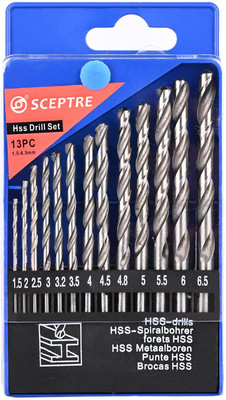 Sceptre Drill-Set-13P 13 Pcs HSS Drill Bit Set High Speed Twist Kit with Straight Shank (1.5 to 6.5mm)