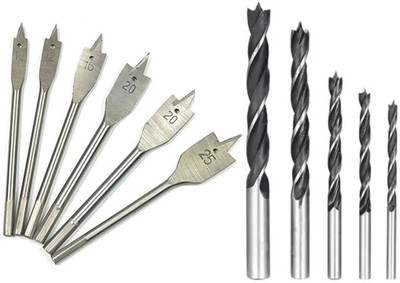 Kshivi Combo Of 6 Pcs Flat Drill Bits and 5 Pcs Woodworking Drill Bit Set for Wood Power & Hand Tool Kit(18 Tools)