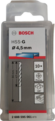 BOSCH 2608595061 HSS-G 4.5 MM Drill Bits for Metal (Pack of 10)